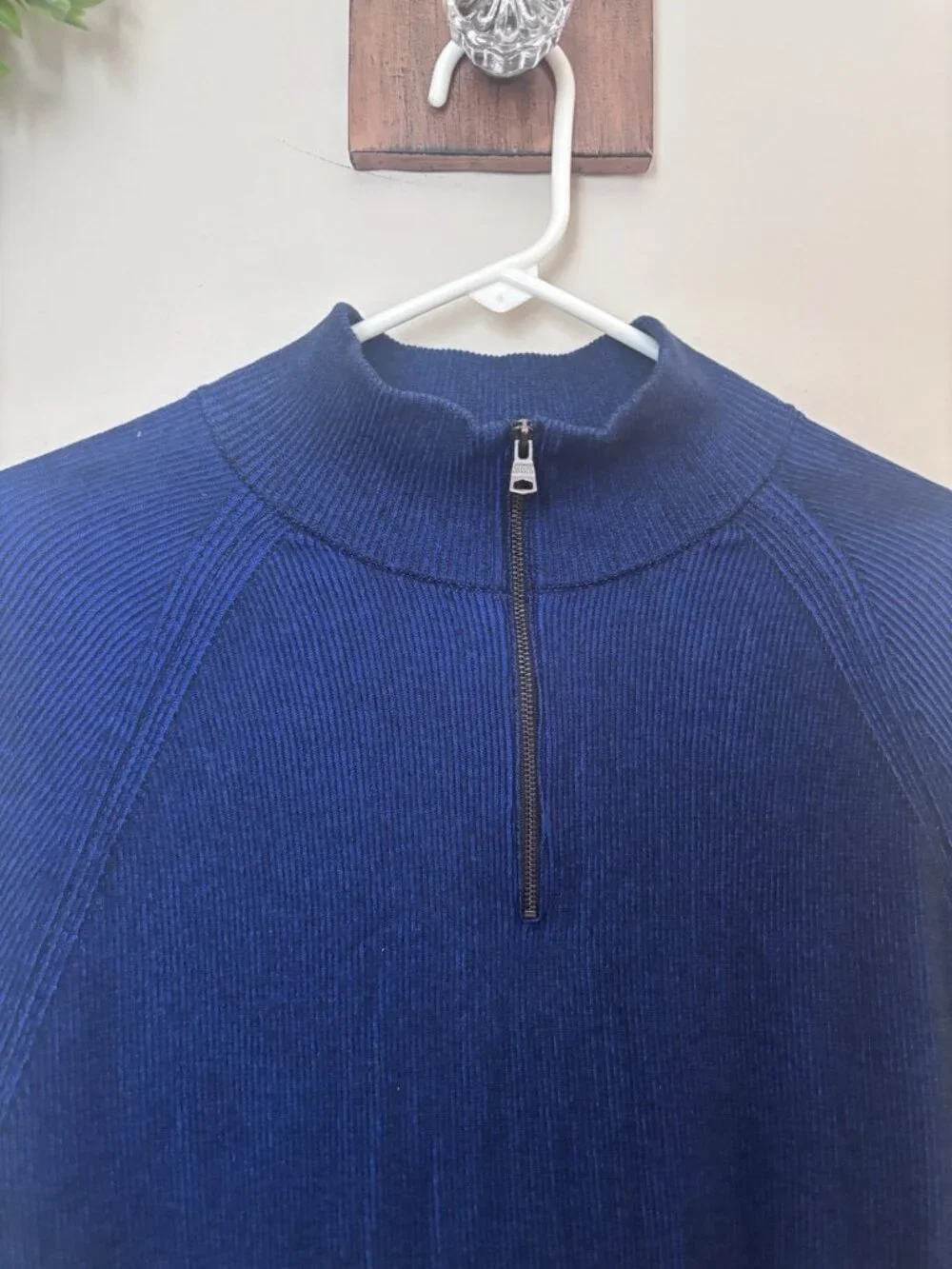 NWT Banana Republic Mens Size M Blue 1/4 Zip Pullover Ribbed Supima Cotton